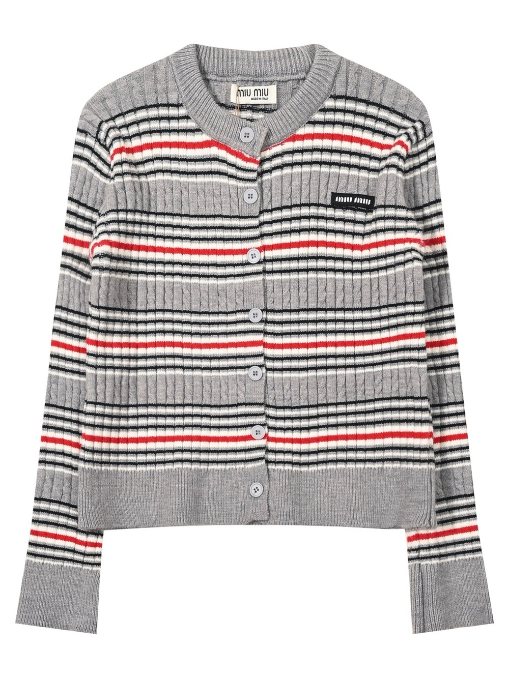 Miu Miu Gray Striped Ribbed Button-Front Sweater